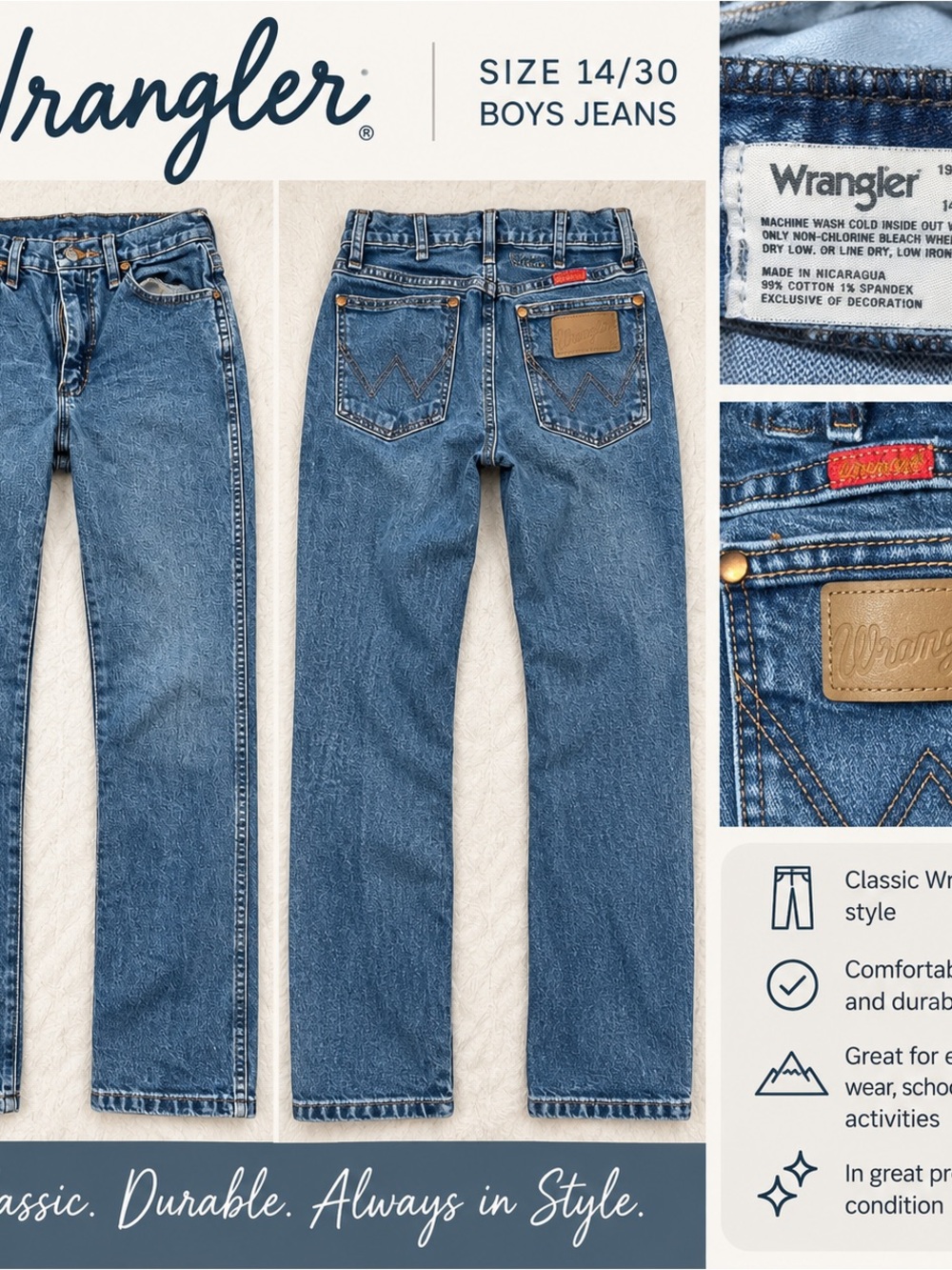 Wrangler Boys' Straight Jeans in Medium Blue Denim